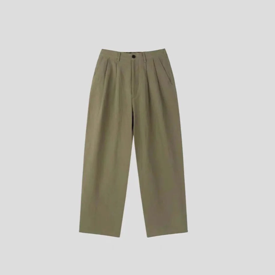 Men's lightweight cotton linen trousers in solid colours with pencil leg opening and casual fit