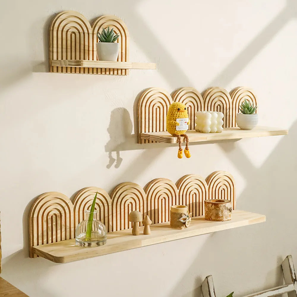 Solid wood wall-mounted flower pot storage rack with multiple shelf layers for plant display