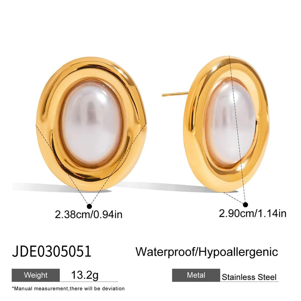 Silver-toned stainless steel vintage pearl ear studs with electroplated non-fade finish