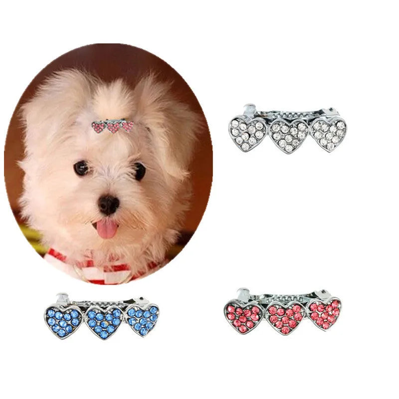3cm rhinestone alloy peach heart barrette in white, pink, or blue for children's hair or pet ornaments
