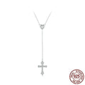 Women's 925 silver V-neck love cross necklace with O-ring chain in BSN384 colour