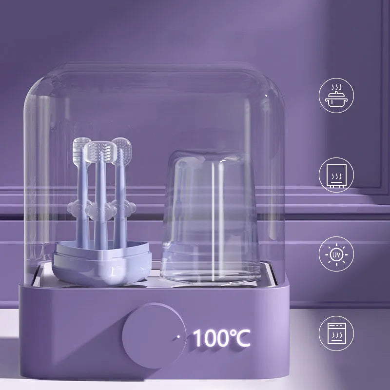 Purple silicone toothbrush for cleaning dog and cat teeth.