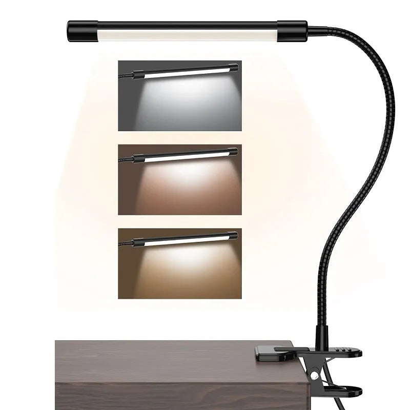 Black or white USB LED desk lamp with eye protection feature measuring 26 cm length