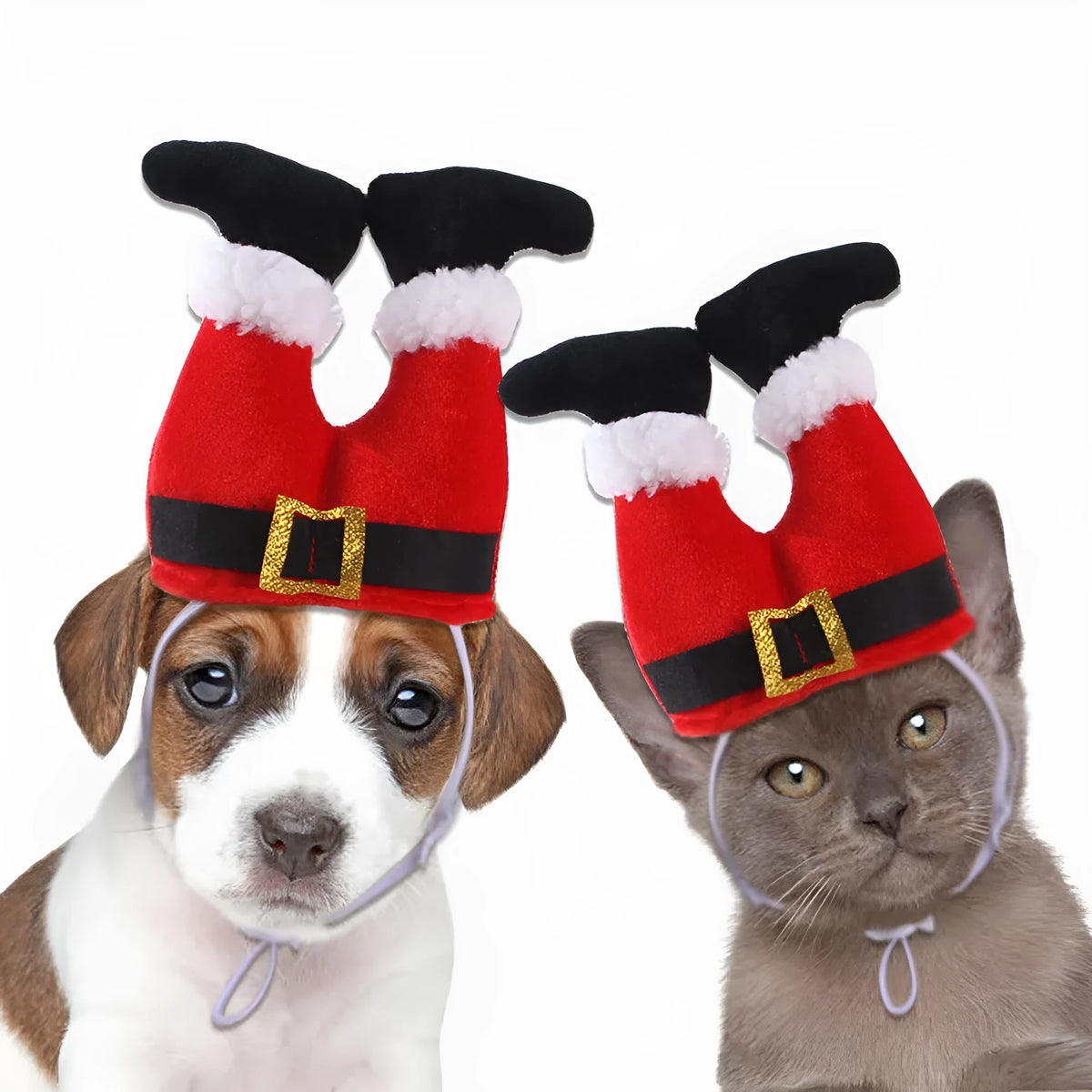 Red polyester Christmas pet hat for small dogs and cats, one size 20 x 17 x 5 cm with tie-dye finish.