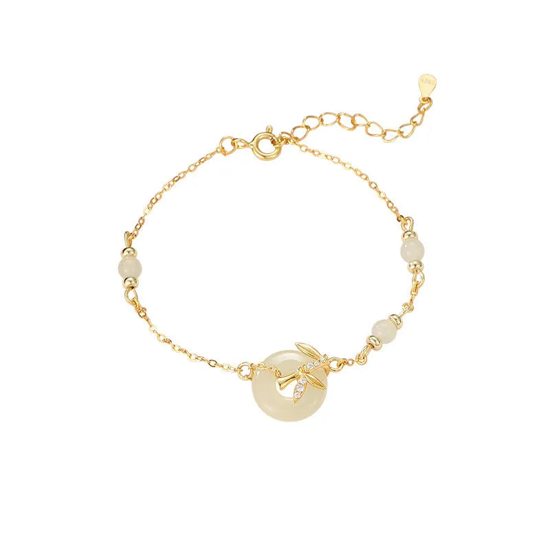 Women's antique style safety buckle bracelet in 925 sterling silver with Hetian jade accents