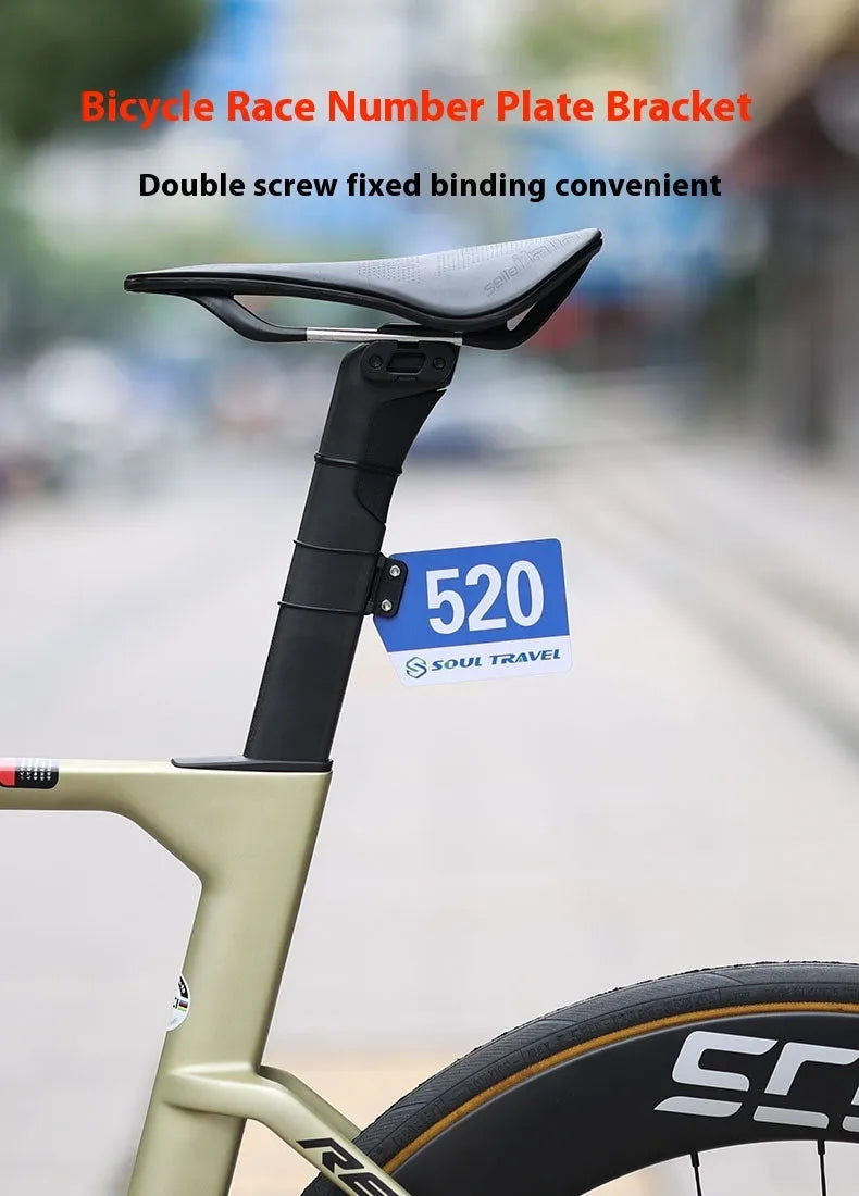 Bicycle number plate bracket for round tube and cracked air duct, plastic resin mount with leather rings and tool