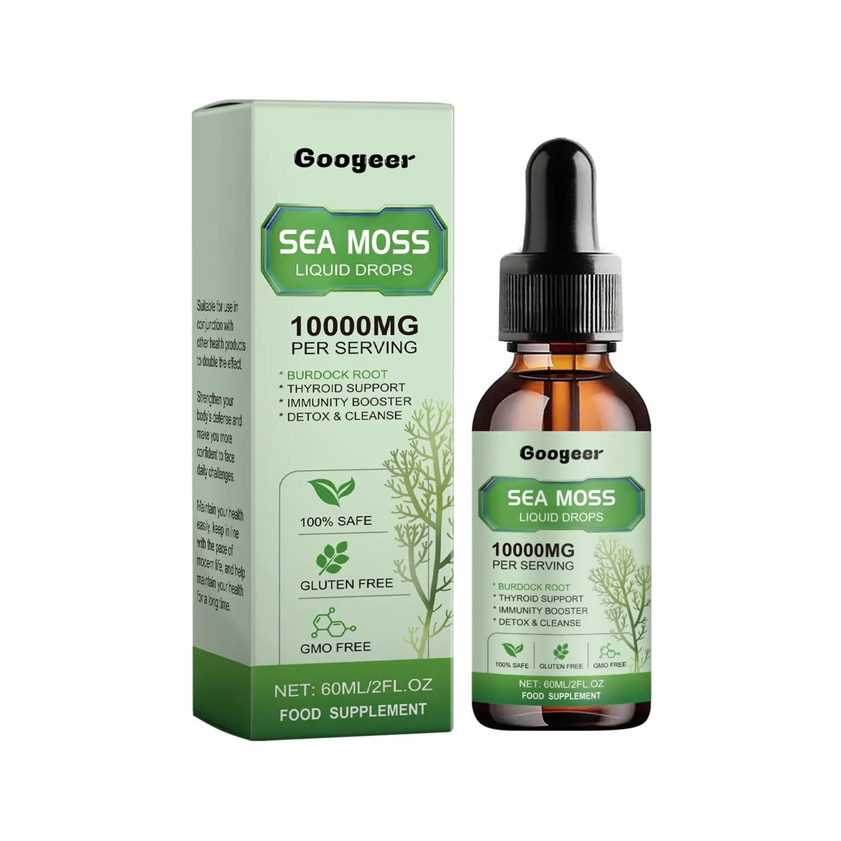 Googeer Sea Moss Liquid Drops 60ml bottle for body treatment skincare.