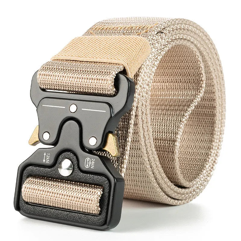 Men's thick canvas tactical belt with alloy release buckle in various colours