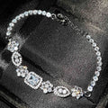 Women's geometric silver bracelet with zircon stones in two size options