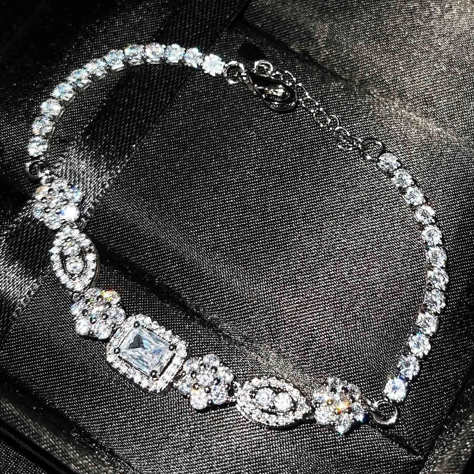 Women's geometric silver bracelet with zircon stones in two size options