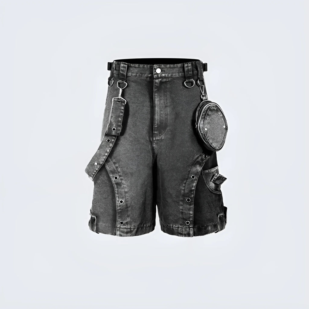 Retro washed denim shorts with high waist and loose fit design in light blue
