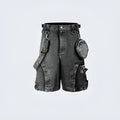 Retro washed denim shorts with high waist and loose fit design in light blue