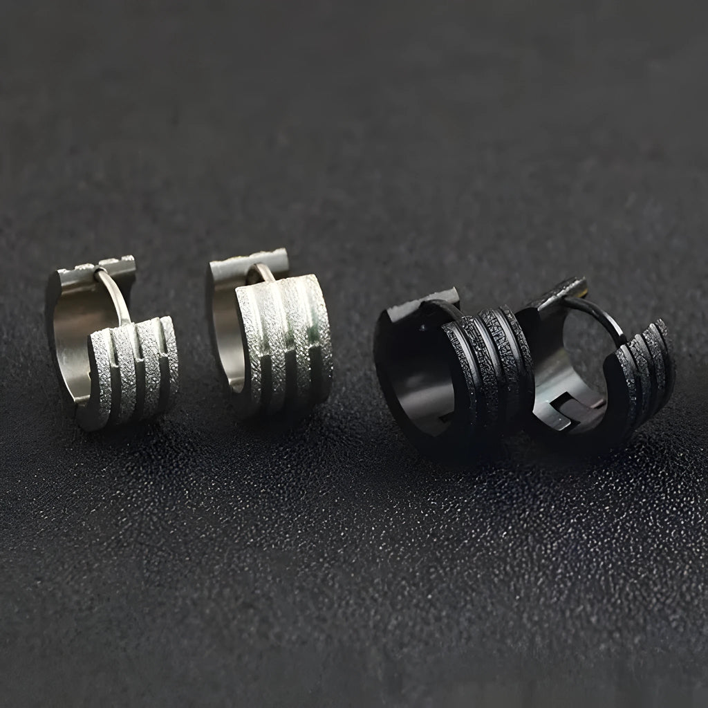 Frosted three-line geometric titanium steel earrings in Korean style with black gold steel colour options