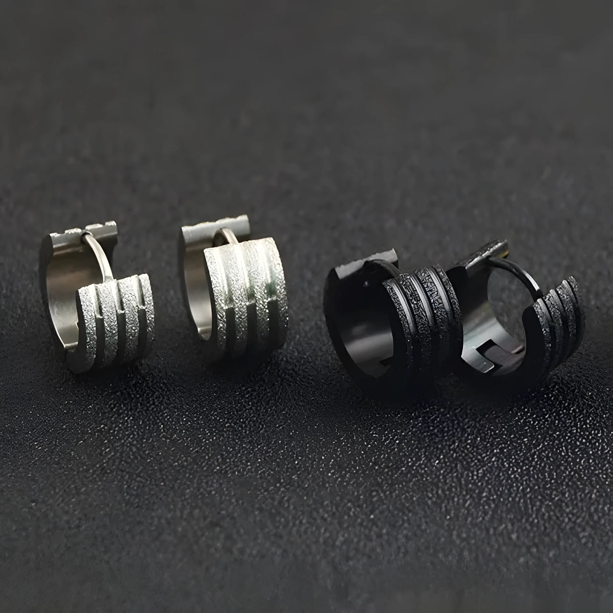 Frosted three-line geometric titanium steel earrings in Korean style with black gold steel colour options