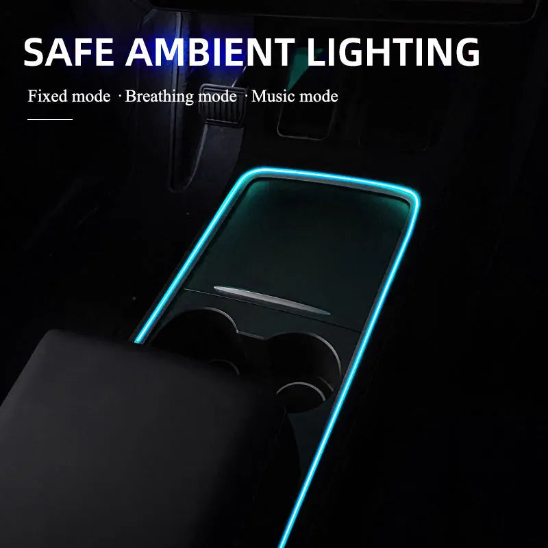 Car USB LED atmosphere lamp showing colour-changing strip installed on dashboard