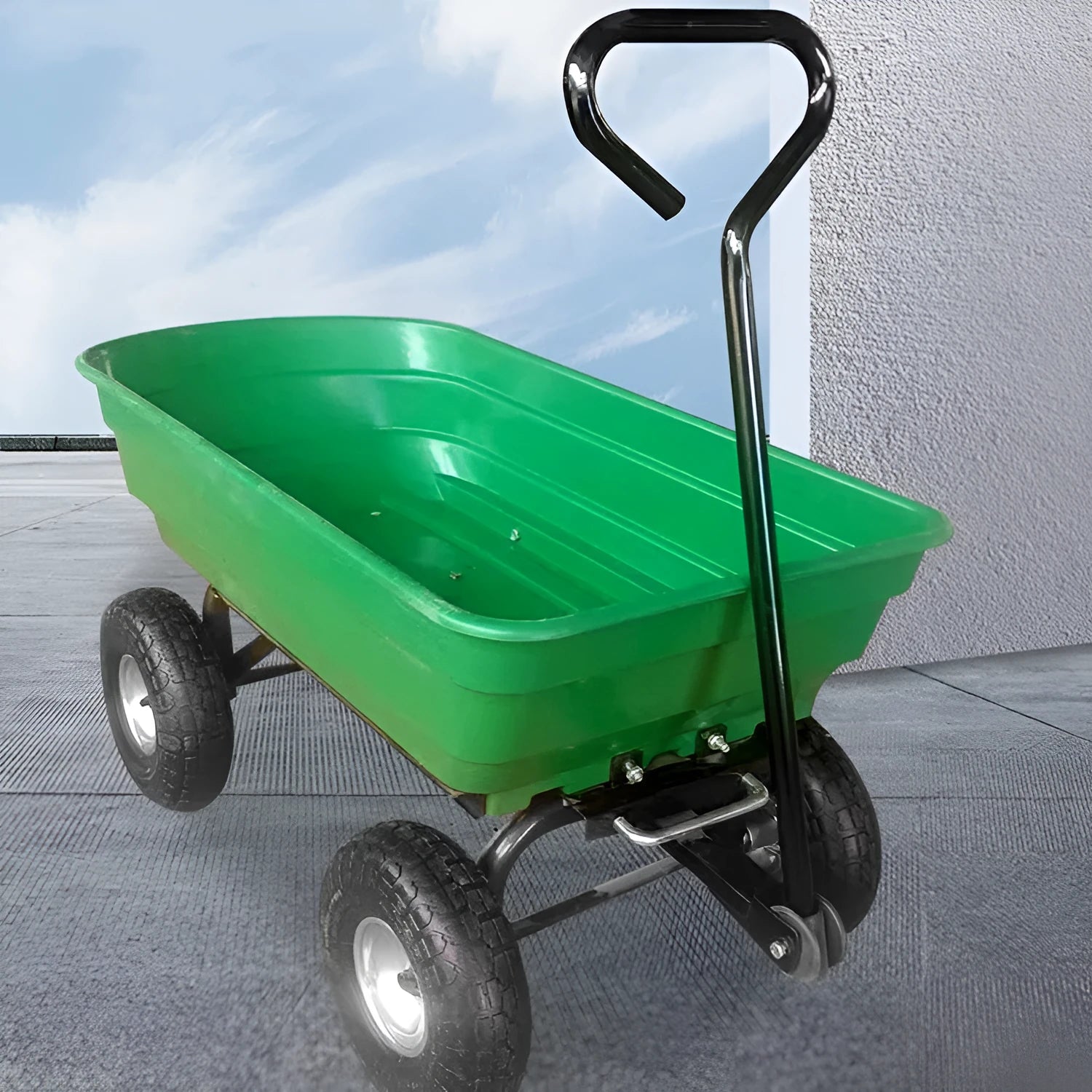 Green four-wheel plastic dumptruck with steel and PP construction, model TC2145