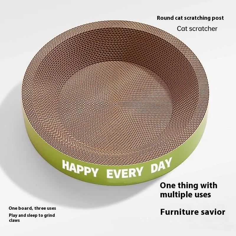 Green round corrugated cardboard cat scratching nest measuring 50cm diameter with 55cm height