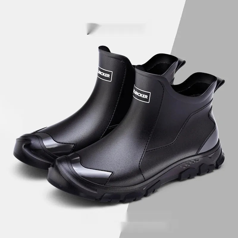 Outdoor non-slip wading shoe in a short tube style with a round toe and PVC upper.
