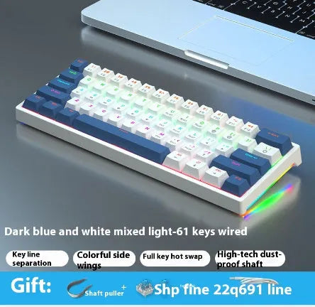 Small bluish black mechanical keyboard with 61 keys and hot-swap switch sockets