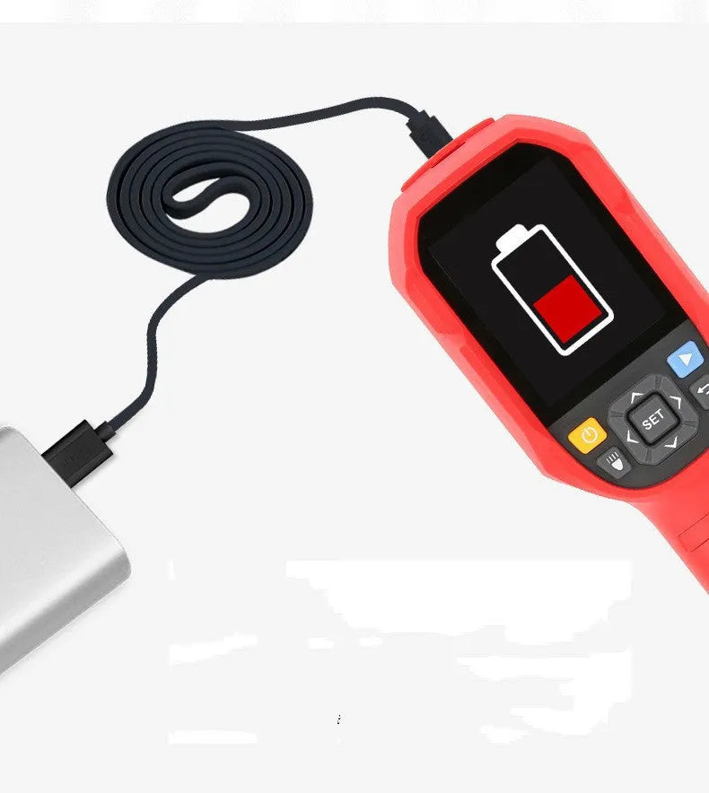 UTi series handheld infrared thermal imaging camera with display screen showing a thermal image.