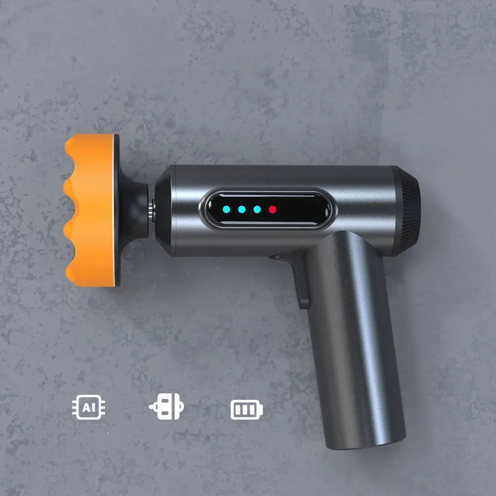 Compact wireless waxing and polishing machine with a 7.7 cm disc on an ABS housing.