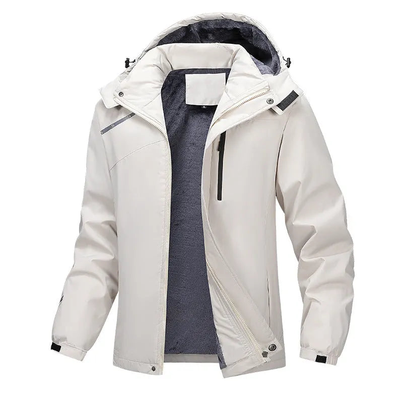 Men's plus-size loose-fit hooded winter coat in Army Green, shown on a model.