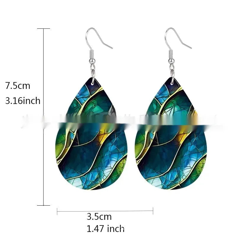 Printed acrylic flat branch knot drop earrings in drop shape silhouette