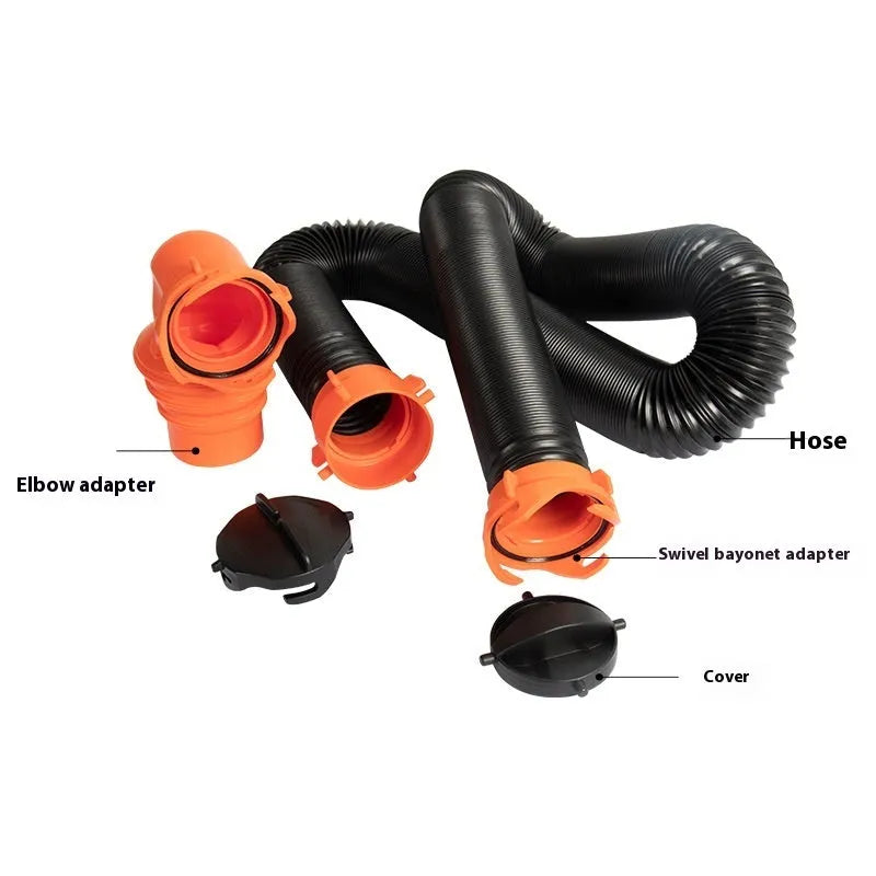 90-degree rotary elbow joint for sewage hose, shown in PP and TPE material options for motorhome waste.