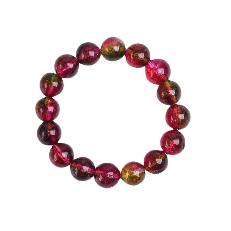 Handmade women's bracelet with pink and green watermelon crystal beads in casual pastoral style.