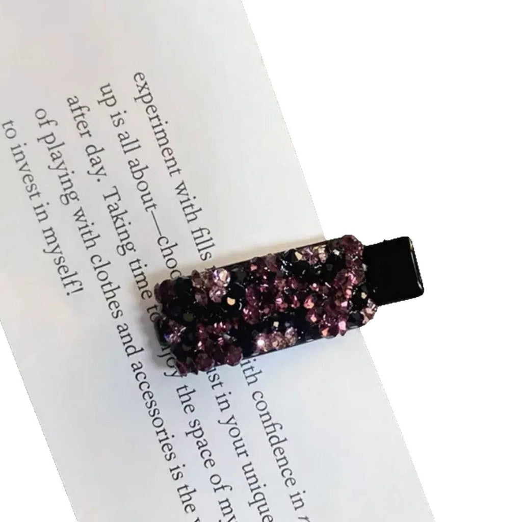 Rhinestone bangs hair clip with imitation pearl and zinc alloy BB clip in Angela red, purple, caramel, or ink blue gray