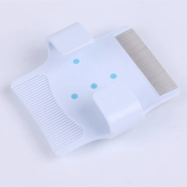 Multifunctional pet comb dog grooming tool in blue or green, compact size 8.5cm by 7.5cm by 2.5cm