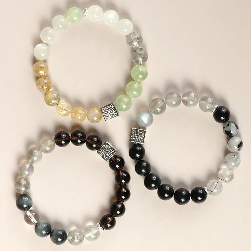 Khaki geometric crystal couple bracelet for men and women, 10mm size.