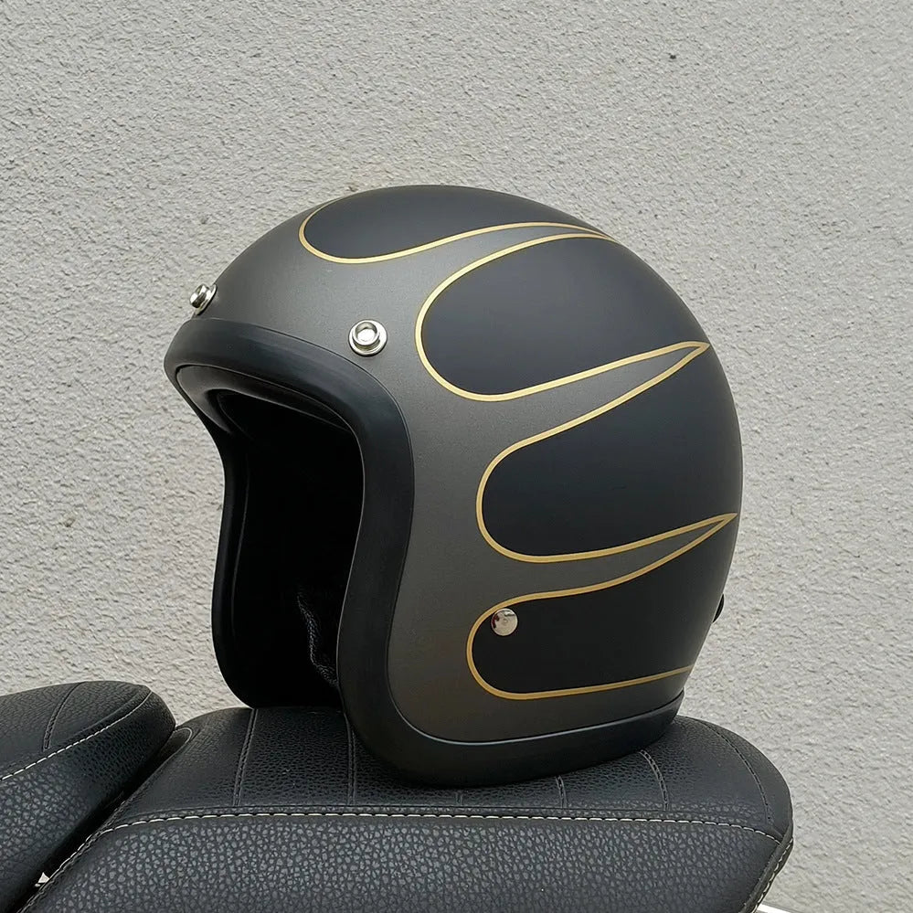 Retro style half motorcycle helmet in glass fibre construction for electric bike commuting