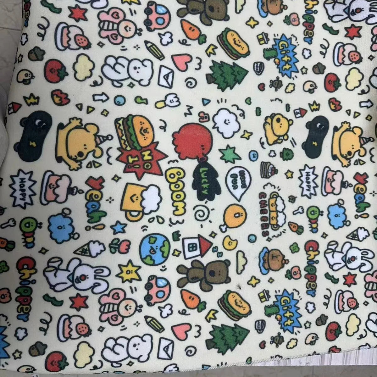 Cartoon printed cat cloth cosmetic bag in nylon with animal patterns including blue puppy and cow corn designs