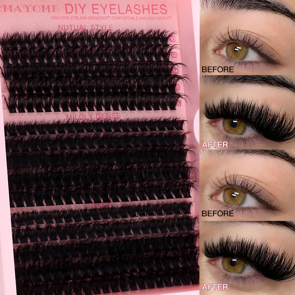DIY false eyelashes kit with single cluster segments and application tweezers for customised eyelash extension