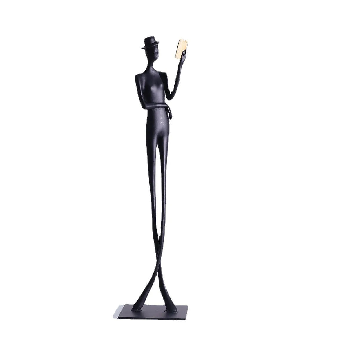 Black cast aluminium reading woman desktop sculpture modern minimalist decor