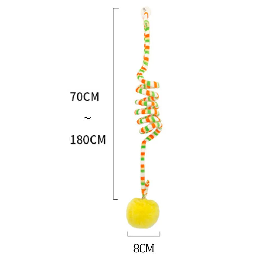 Hanging suction cup cat toy with spring and inflatable ball for indoor kittens in multiple colours