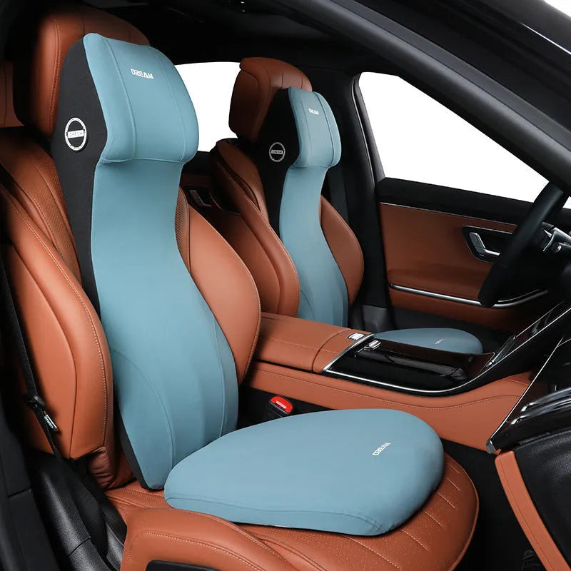 Automotive memory foam waist cushion and headrest lumbar support set in choice of six colours