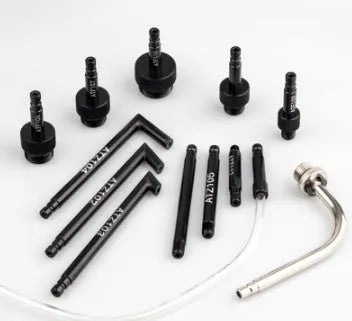 Automatic transmission oil refuelling machine with transmission injector tool and multiple adapters in 13-piece kit