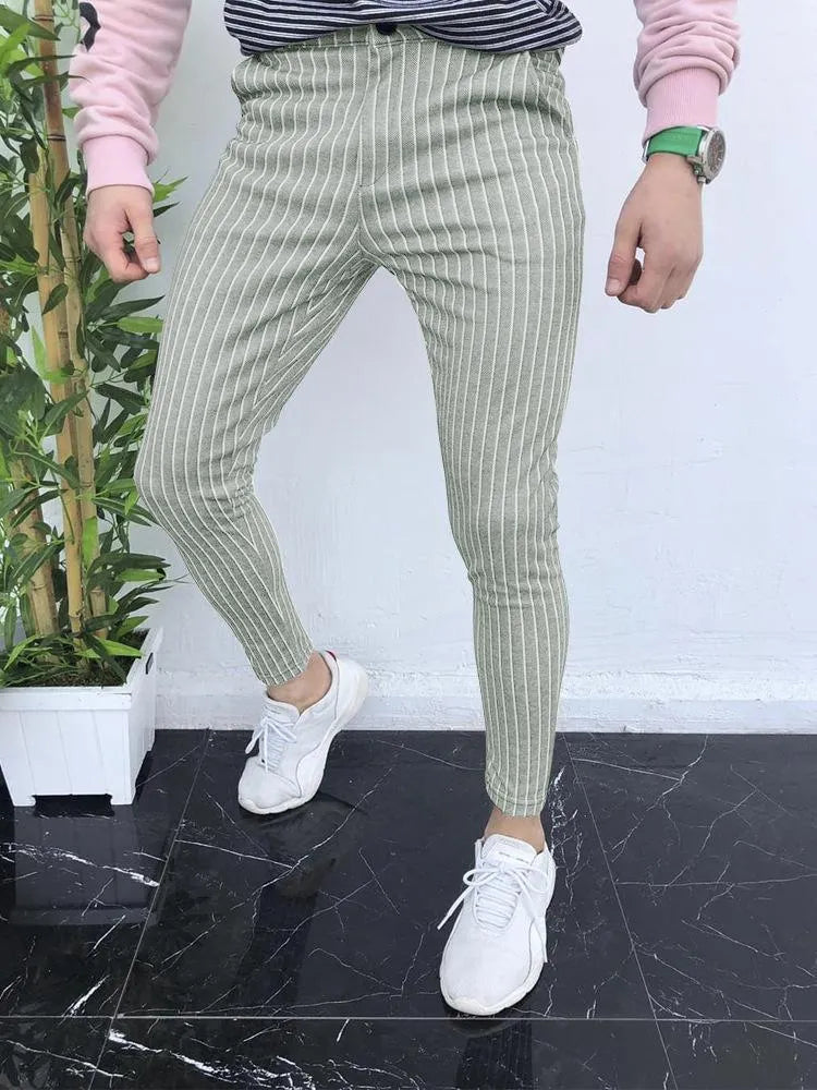 Men's slim-fit plaid casual trousers with 3D printed design in RKKZ49 colour