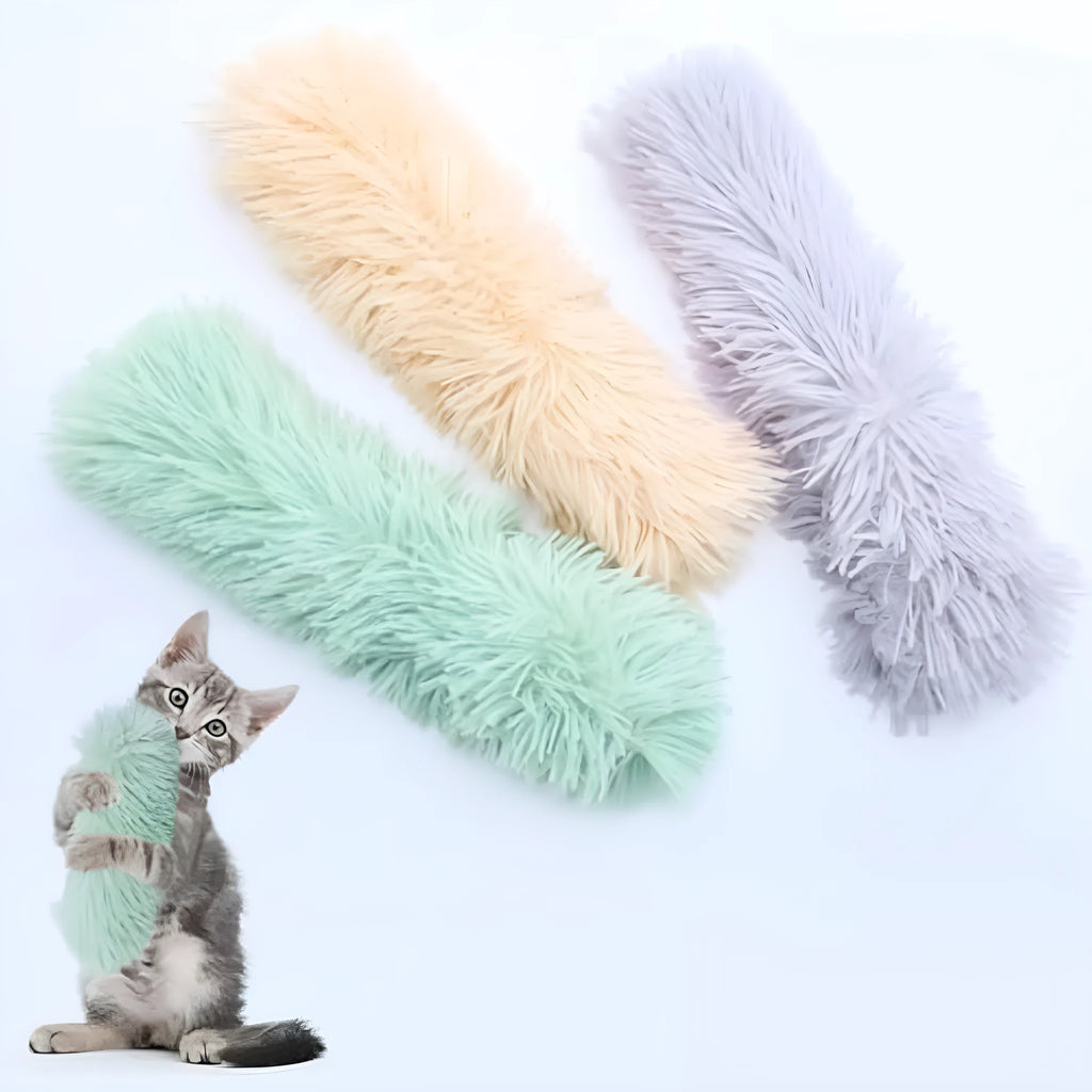 Set of four colourful plush cat toys with catnip and crinkle sound for indoor play.