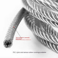 304 stainless steel nylon-coated security wire rope showing different diameter options for anti-theft protection