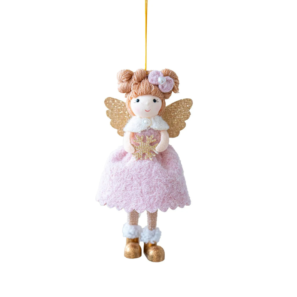 Christmas angel wings plush pendant ornament in pink and white colours with modern simplicity design