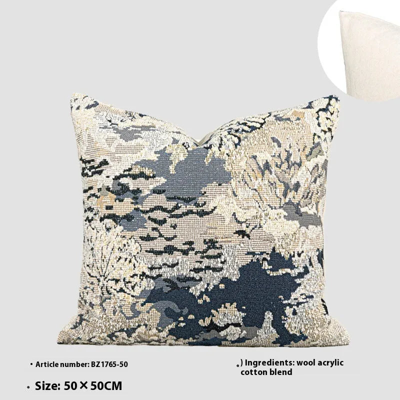 Blue antique French floral patterned cushion cover with Chinese style elements