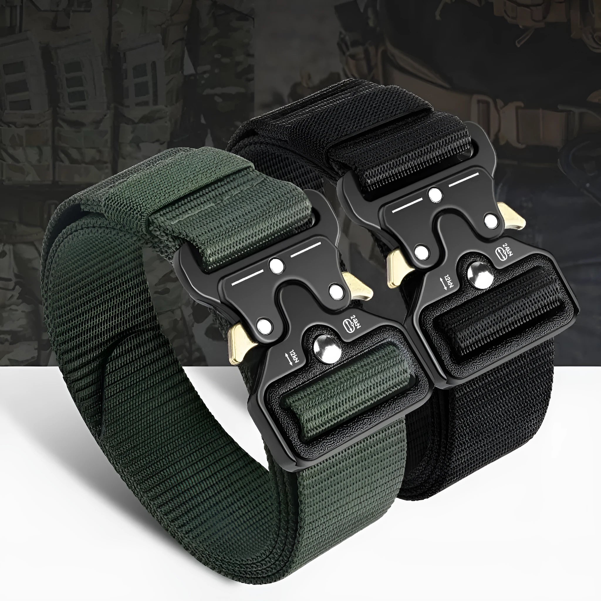 Men's thick canvas tactical belt with alloy release buckle in various colours