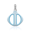 Blue cat nail clipper with a round positioning hole and non-slip handle on a white background.