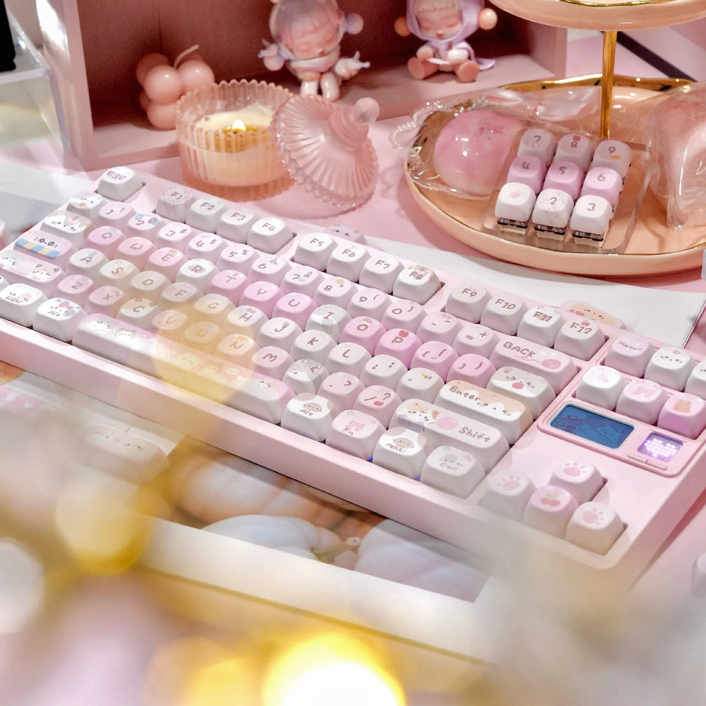 Pink MOA height mechanical keyboard key caps with cartoon design sublimation printing on all five sides
