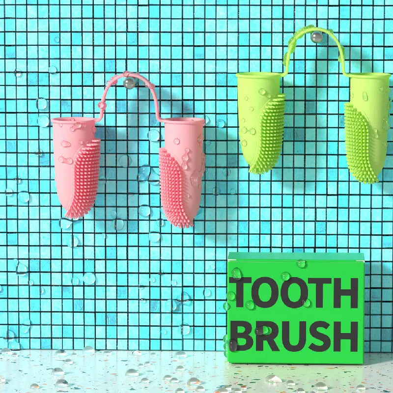 Double finger pet toothbrush set with TPR finger cover in multiple colour options