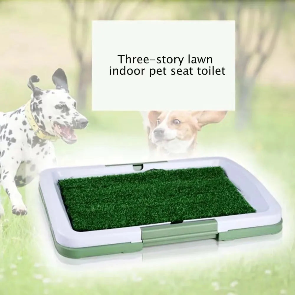 Green synthetic grass indoor dog toilet patch with three-layer removable tray system