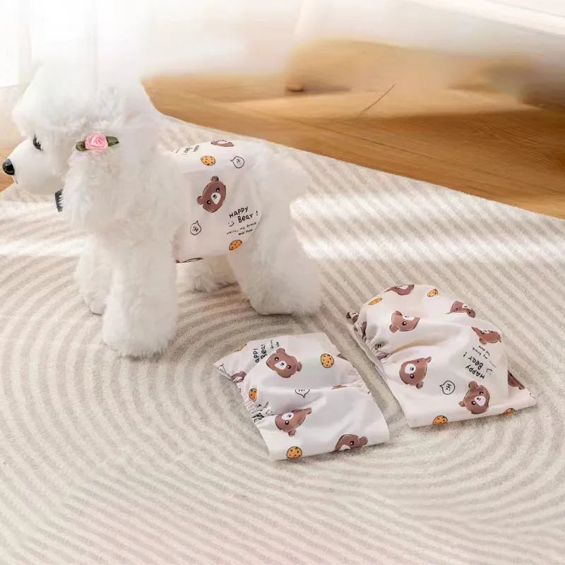Cartoon bone paw print reusable male dog diaper belly band wrap on white background